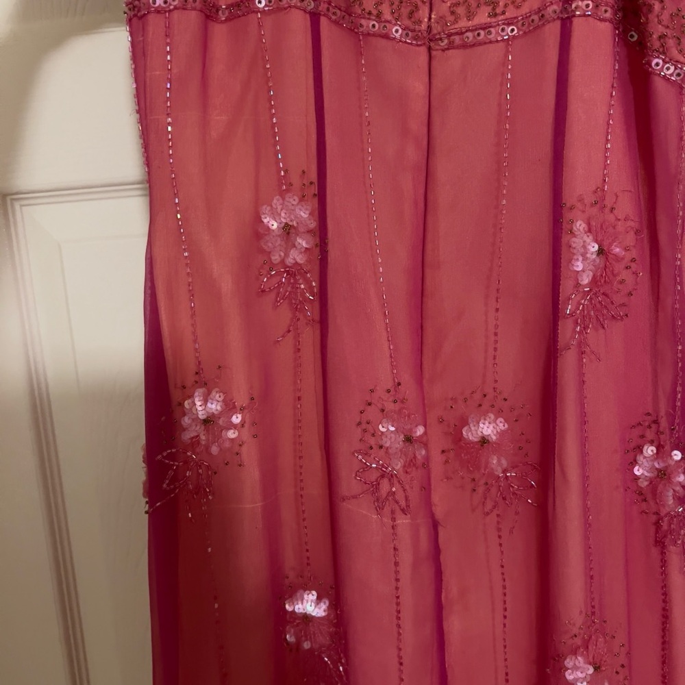 Vintage 90’s Papéll Boutique Evening Gown, Pink Silk Embellished Dress (size 8) - Picture 10 of 13